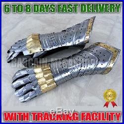 Medieval Brass Design Gothic Gauntlet Gloves 18 Gauge Iron Steel AS ZII
