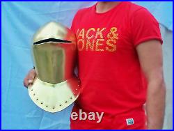 Medieval Knight Armor Helmet Brass Plating Knights Closed helmet 18 Gauge Steel