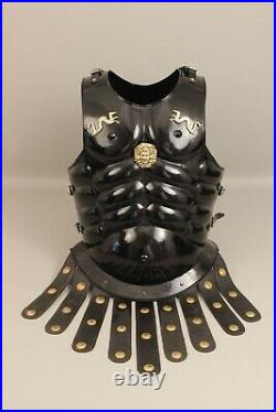 Medieval Knight Roman Black Muscle 18 Gauge Steel Jacket Cuirass Breastplate new