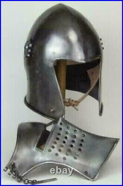 Medieval Visor Helmet 18 Gauge Steel Blackened Barbute Armor Costume new item