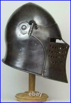 Medieval Visor Helmet 18 Gauge Steel Blackened Barbute Armor Costume new item