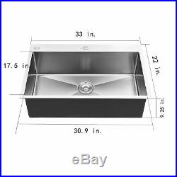 NEW 33 x 22 x 9 Stainless Steel Single Bowl 16 Gauge Kitchen Sink Undermount