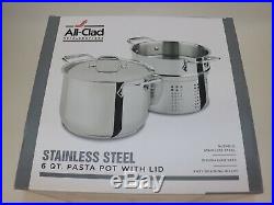 NIB $150 ALL-CLAD Gourmet 18/10 Heavy Gauge Stainless Steel 6 QUART Pasta Pot