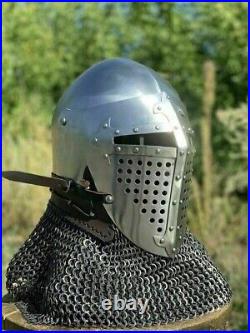 New 18 Gauge HMB Steel Medieval Rao Bascinet Helmet Knight Viking Helmet Normal