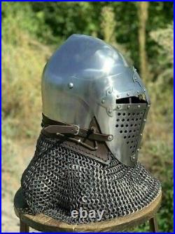 New 18 Gauge HMB Steel Medieval Rao Bascinet Helmet Knight Viking Helmet Normal