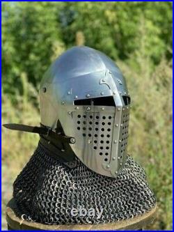 New 18 Gauge HMB Steel Medieval Rao Bascinet Helmet Knight Viking Helmet Normal