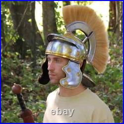 New 18 Gauge Steel with Blonde Plume Costume Imperial Roman Centurion Helmet