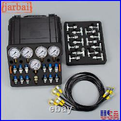 New 5 Gauge Hydraulic Pressure Test Kit With 5 Hose 13 Coupling 14 Tee Connectors