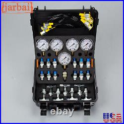 New 5 Gauge Hydraulic Pressure Test Kit With 5 Hose 13 Coupling 14 Tee Connectors