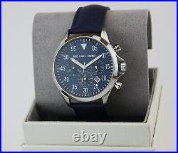 New Authentic Michael Kors Gage Silver Blue Leather Chronograph Men Mk8617 Watch