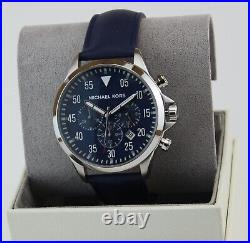 New Authentic Michael Kors Gage Silver Blue Leather Chronograph Men Mk8617 Watch