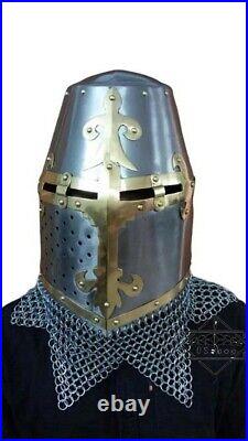 New Crusader Great Helmet King Helmet With High quality 18 Gauge Steel Brass And
