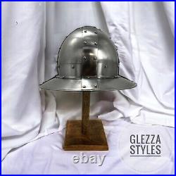 New Medieval Hammered 18 Gauge Steel Medieval Blackened Kettle Helmet Halloween