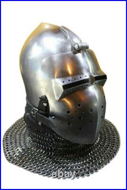 New Medieval16 Gauge Steel Helmet Combat Bascinet Chain Mail Helmet