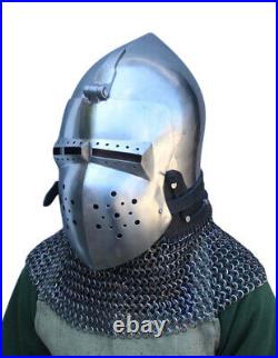 New Medieval16 Gauge Steel Helmet Combat Bascinet Chain Mail Helmet