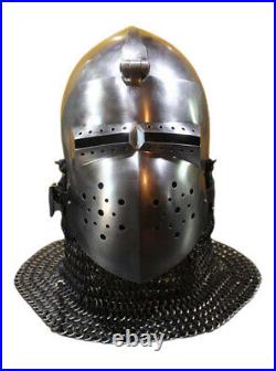 New Medieval16 Gauge Steel Helmet Combat Bascinet Chain Mail Helmet