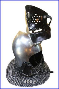 New Medieval16 Gauge Steel Helmet Combat Bascinet Chain Mail Helmet