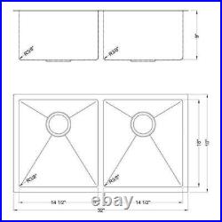 New Stainless Steel Double Bowl Undermount Kitchen SInk 33 Handmade 18Gauge 304