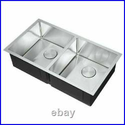 New Stainless Steel Double Bowl Undermount Kitchen SInk 33 Handmade 18Gauge 304