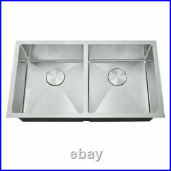 New Stainless Steel Double Bowl Undermount Kitchen SInk 33 Handmade 18Gauge 304