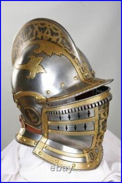 Picture 1 of 8 Hover to zoom 16 Gauges tinted Medieval Etched Burgonet Helmet K
