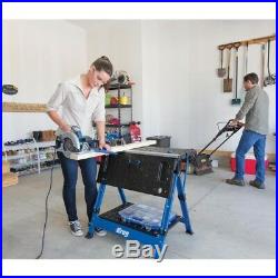Portable Workbench 2.6 ft Heavy Gauge Steel Solid Legs Built In Storage Blue New