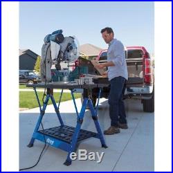 Portable Workbench 2.6 ft Heavy Gauge Steel Solid Legs Built In Storage Blue New