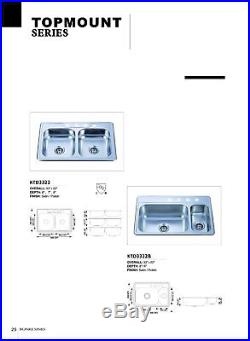 Premium Stainless Steel Kitchen Sink Double Bowl Top Mount T-304 Grade 18 Gauge