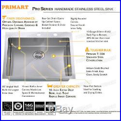 Primart 25X22 inch 16 Gauge Single Bowl Stainless Steel Topmount Kitchen Sinks
