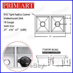 Primart 27X16 Inch 18 Gauge RV Sink Double Bowls Stainless Steel Kitchen sink