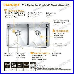 Primart 33 inch 16 Gauge Double Bowls Undermount Stainless Steel Kitchen Sinks