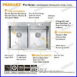 Primart 33 inch 16 Gauge Double Topmount Stainless Steel Drop In Kitchen Sink