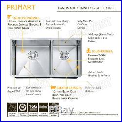 Primart 33 inch Undermount Kitchen sinks 16 Gauge 60/40 Double Stainless Steel