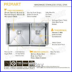 Primart 33x19 Inch 16 Gauge Undermount double bowls Stainless Steel Kitchen Sink
