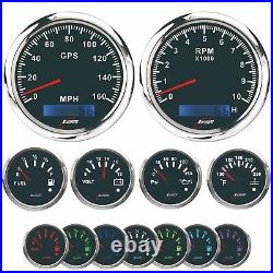 RACETECH 6 Gauge Set 7 Color LED Black Dial 160 MPH + 10000 RPM