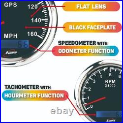 RACETECH 6 Gauge Set 7 Color LED Black Dial 160 MPH + 10000 RPM