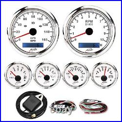 RACETECH 6 Gauge Set 7Color White Dial GPS 0 160 MPH 0- 90 ohm Indicator Light