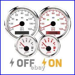 RACETECH 6 Gauge Set 7Color White Dial GPS 0 160 MPH 0- 90 ohm Indicator Light