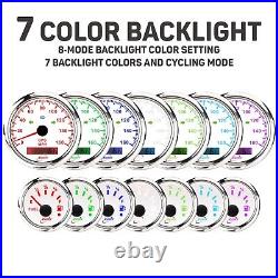 RACETECH 6 Gauge Set 7Color White Dial GPS 0 160 MPH 0- 90 ohm Indicator Light