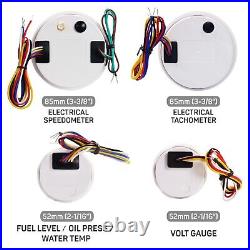 RACETECH 6 Gauge Set 7Color White Dial GPS 0 160 MPH 0- 90 ohm Indicator Light