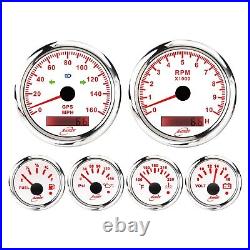 RACETECH 6 Gauge Set 7Color White Dial GPS 0 160 MPH 0- 90 ohm Indicator Light