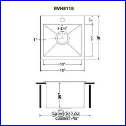 Ruvati 15 x 15 inch Drop-in Topmount Bar Prep Sink 16 Gauge Stainless Steel