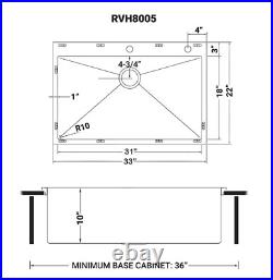 Ruvati RVH8005 33 x 22 Drop-in Tight Radius 16 Gauge Topmount Kitchen Sink