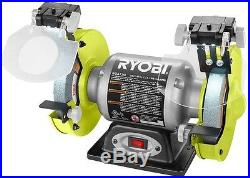 Ryobi 2.1-Amp 6 in. Bench Grinder with LED Lights Heavy Gauge Steel Power Tool