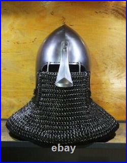 SCA 16 Gauge Steel Medieval Combat Bascinet Helmet Aventail Chain Mail Helmet
