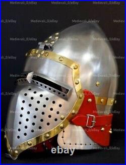 SCA, HMB Medieval Steel Bascinet With Helmet Chainmail Knight Tournament Helmet