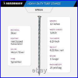 Sandbaggy 12 in. Heavy Duty Galvanized Spiral Artificial Turf Nails 1 Ga Steel