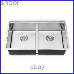Sinber 33 16 Gauge 304 Stainless Steel Double Bowl Undermount Kitchen SInk 8PCS