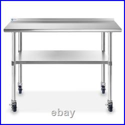 Stainless Steel 24 x 48 NSF Kitchen Restaurant Prep Table w Backsplash Casters