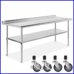 Stainless Steel 30 x 72 NSF Kitchen Restaurant Prep Table w Backsplash Casters